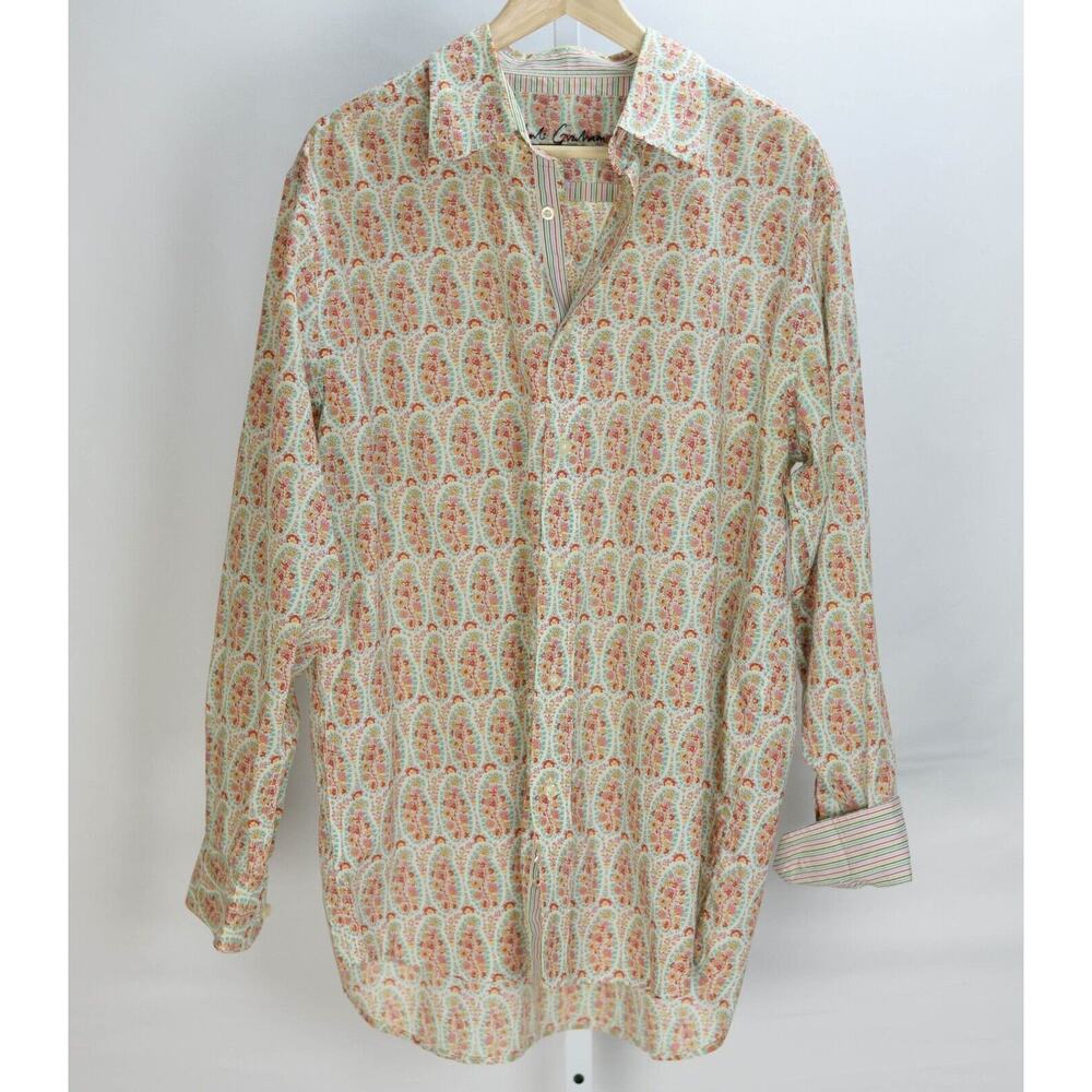 Robert Graham Shirt Red Wildflower Vines Reverse Cuffs sz L